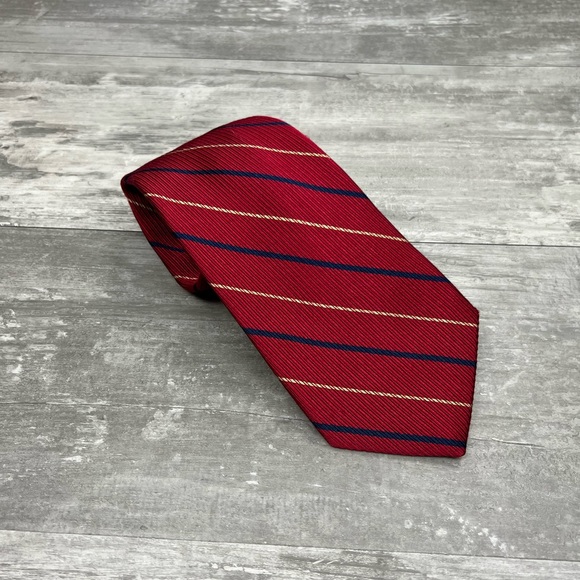 Robert Talbott Best of Class Red w/ Navy & Gold Stripe Silk Tie - Picture 1 of 4